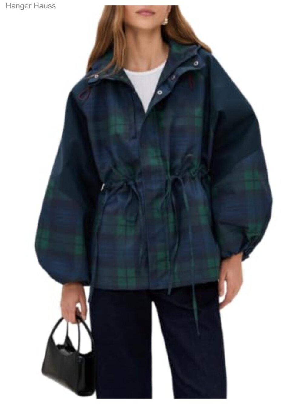 Womens Water Repellent Windbreaker Raincoat Plaid Jacket Hooded Zipper - Picture 1 of 6